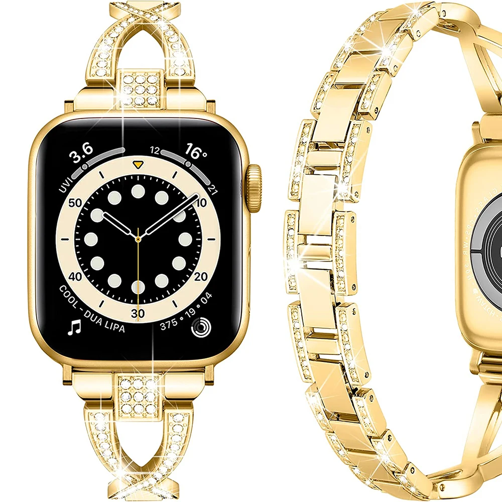 Compatible With Apple Watch Strap 38mm 40mm 41mm, Lightweight For Women, Easy to Adjust Bracelet, Double-sided Shiny Diamond,