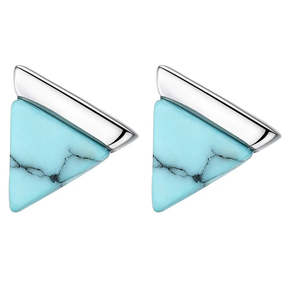

Earrings Turquoise Studfor Ear Jewelry Trendy Girls Triangle Simple Sliver Accessory Cut Brushed