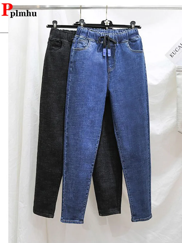 

Ankle-length Loose Jeans Harem Pants Women Casual Big Size 5xl Vaqueros Pantalones High Waist Lace Up Denim Stretch Trousers