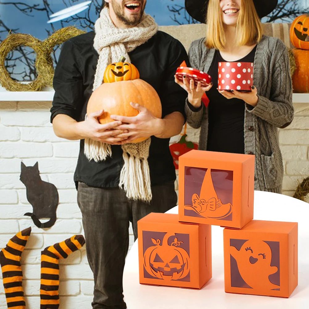 

24/48/96 Pcs Halloween Candys Boxes With Cover Multifunctional Biscuits Cake Case For Halloween Event Stylish Crafts