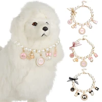 1 pc adjustable cat pet pearl collar dog cat princess bow necklace cat jewelry cute collar pet products puppy accessories
