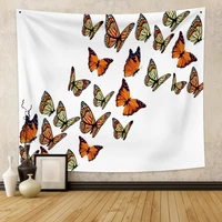 butterfly botanical kawaii tapestry wall hanging bohemian white psychedelic wall decoration beach towel polyester yoga blanket