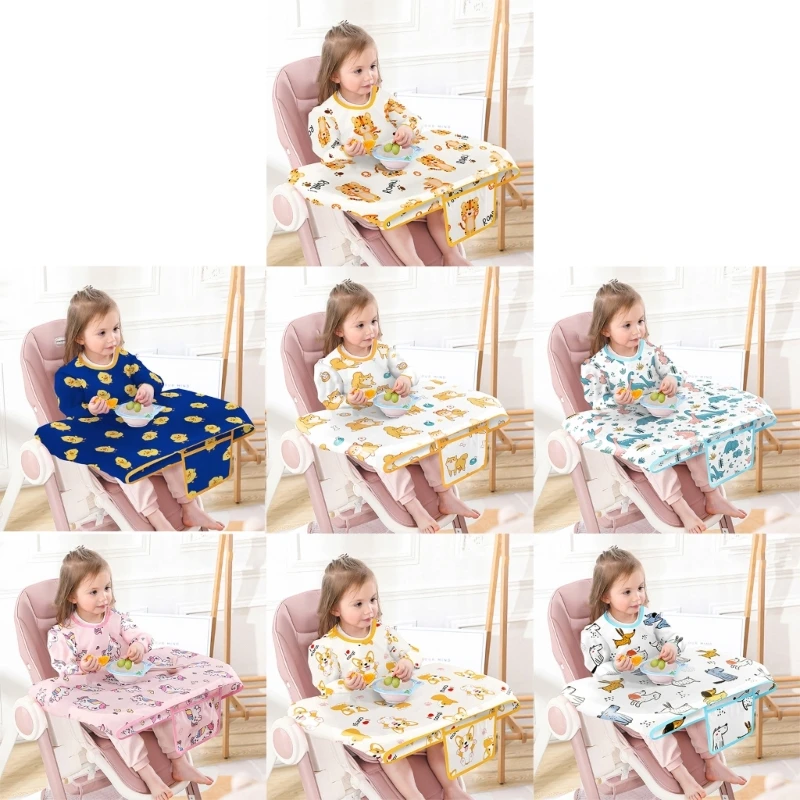 Нагрудник с длинными рукавами крепится к нагрудникам для детского стульчика и