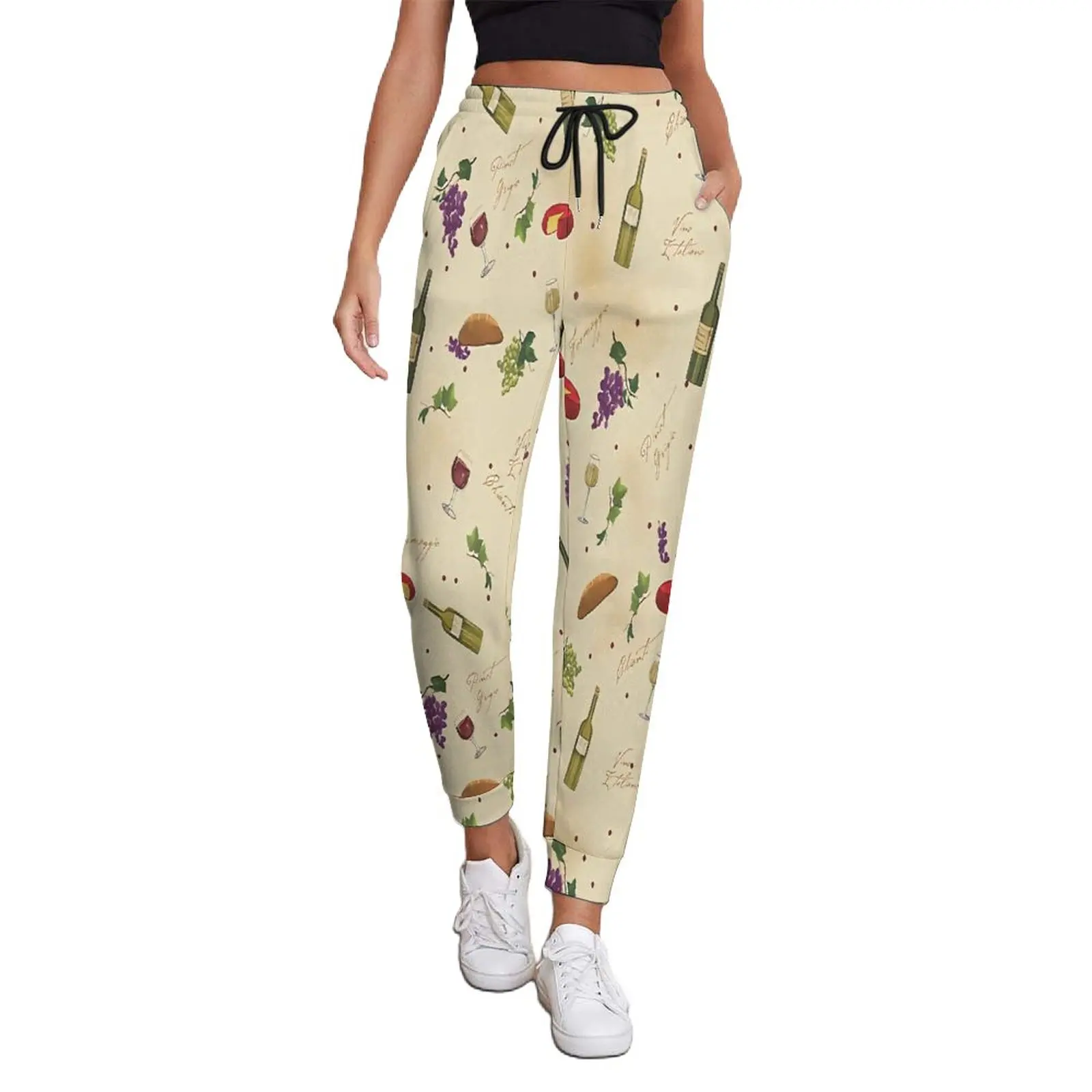 

Wine Pattern Jogger Pants Women Funny Food Print Streetwear Joggers Autumn Trendy Graphic Trousers Plus Size 3XL