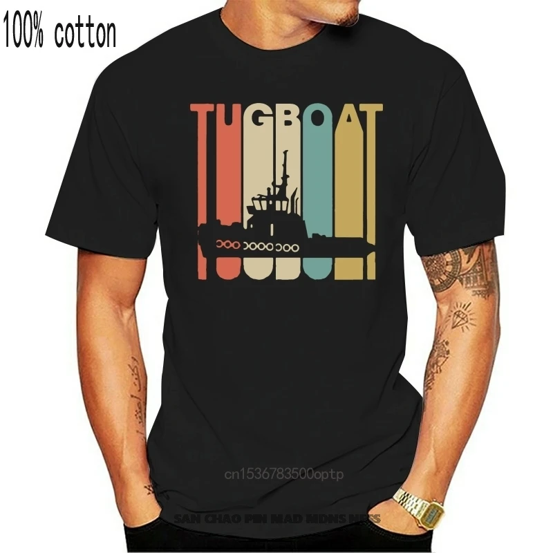 

Men Tshirt Vintage Style Tugboat Silhouette Shirt T Shirt Printed T-Shirt Tees Top
