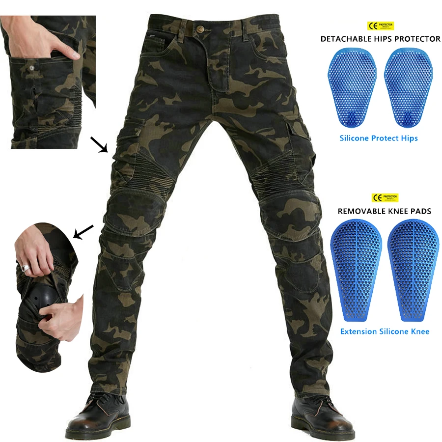 

Men Motorcycle Outdoor Riding Rider Camo Jeans Equipment Protective Gear Road Racing Stretch Pants Multi-Color Optional 2022 NEW