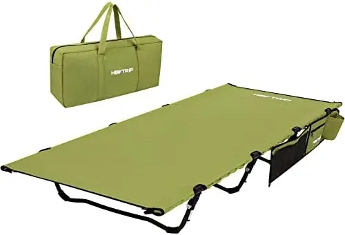 

Folding Camping Cot, Quiet Sleeping Cot With Side Pocket, Camping Bed Support 500lb, Lightweight Folding Cot With Camp Cot Carry