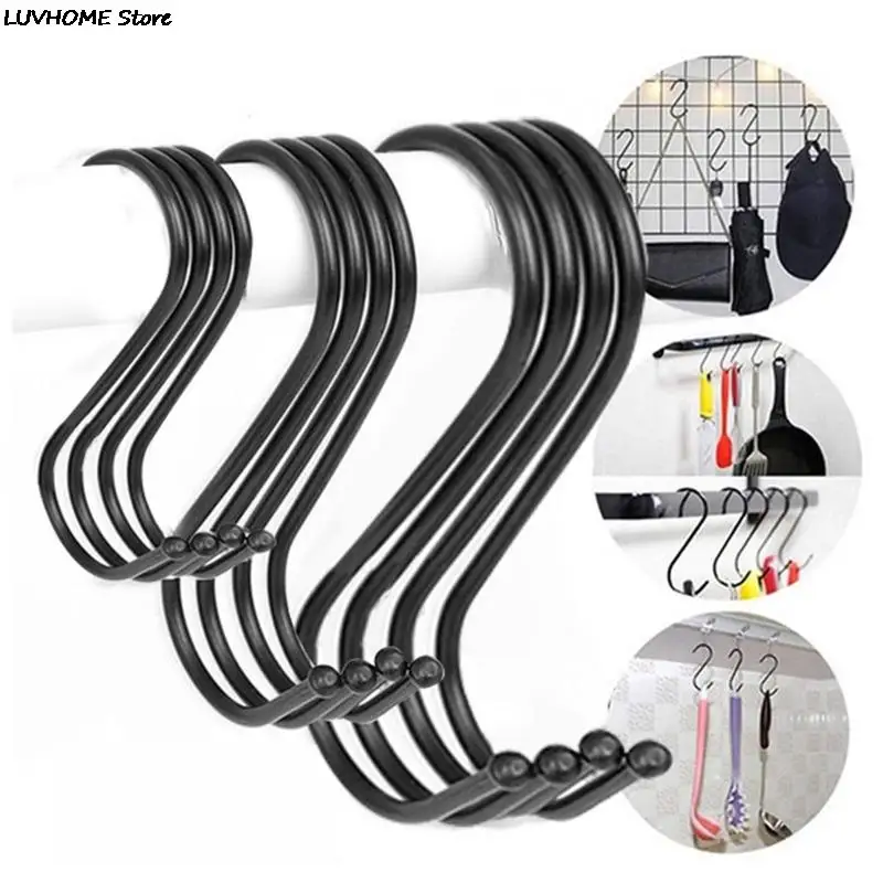 

Black S Shaped Hooks Kitchen Pans Pots Bag Towels Hanging Holder Home Bathroom Clothes Pads Keys Organizer New