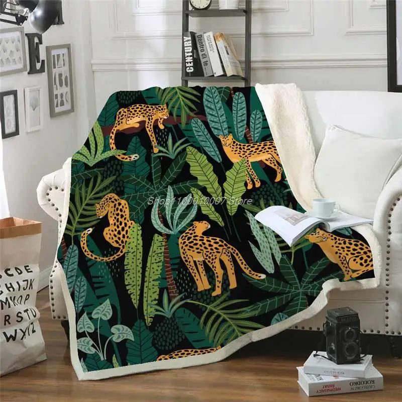 

Tropical Leaf Leopard Blanket For Bed Sofa Thick Plush Sherpa Weighted Blanket cubre cama Warm Bedspreads Travel Throw Blanket