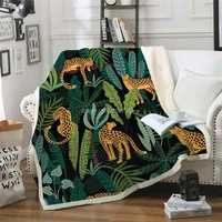 tropical leaf leopard blanket for bed sofa thick plush sherpa weighted blanket cubre cama warm bedspreads travel throw blanket
