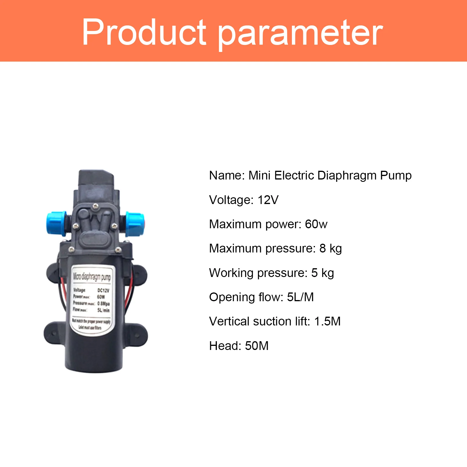 12V 60W Mini Water Pump Electric High Pressure Diaphragm Car Washing Sprayer Garden Irrigation Priming Pumps |