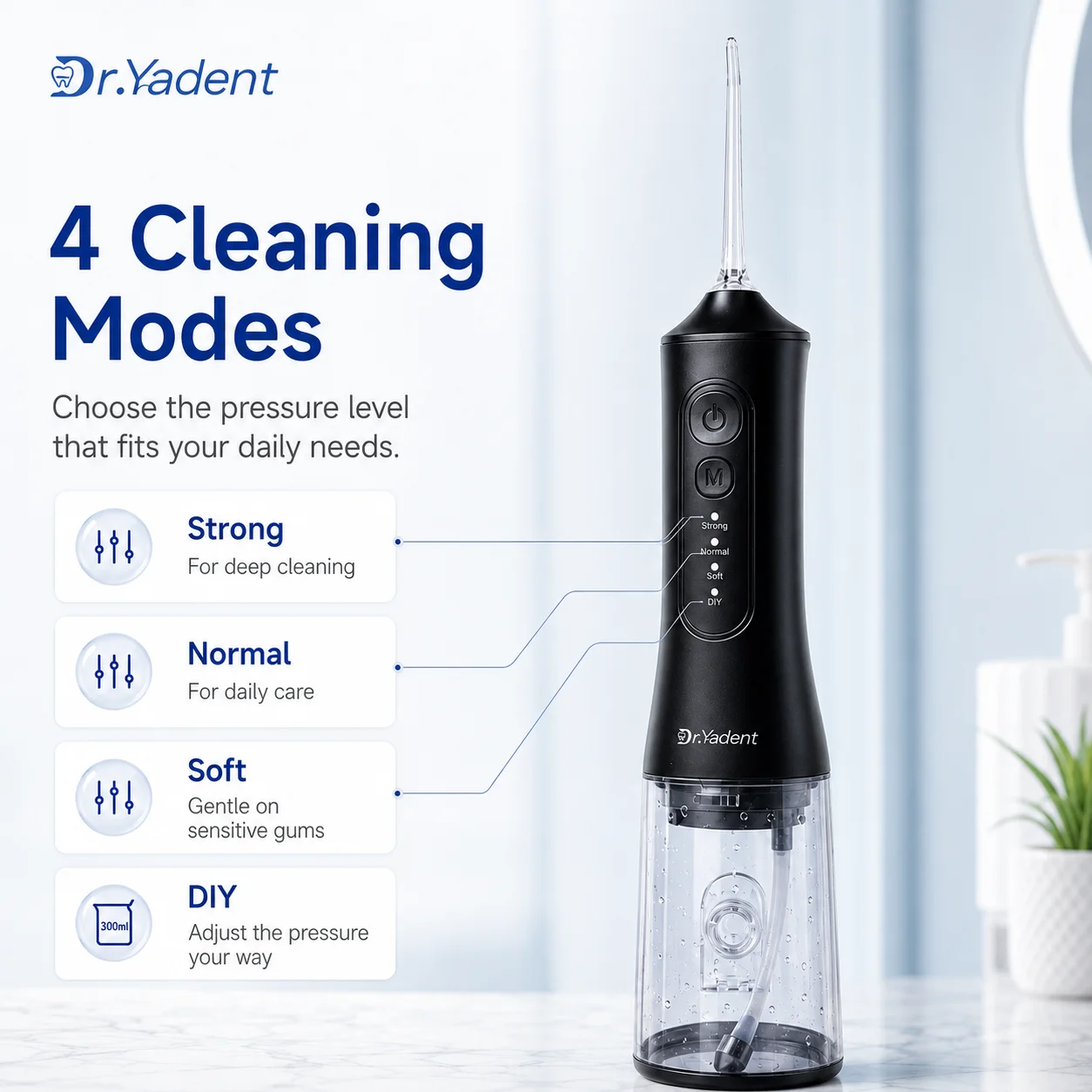 Фото Dr.Yadent YD06 Ирригатор для полости рта, ирригатор, 300 мл, большая емкость для дорожных поездок, 4 режима, с давлением своими руками, 7 различными насадками, водоструйными форсунками №3