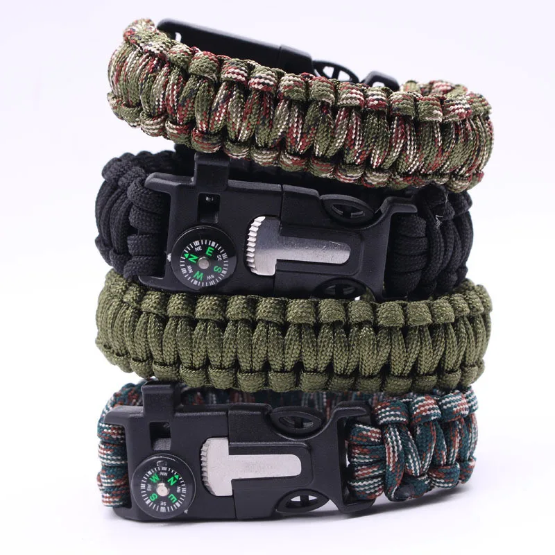 Multi-function Military Emergency Survival Paracord 4mm Bracelet Outdoor Scraper Whistle Buckle Paracord Tools 550 Paracord