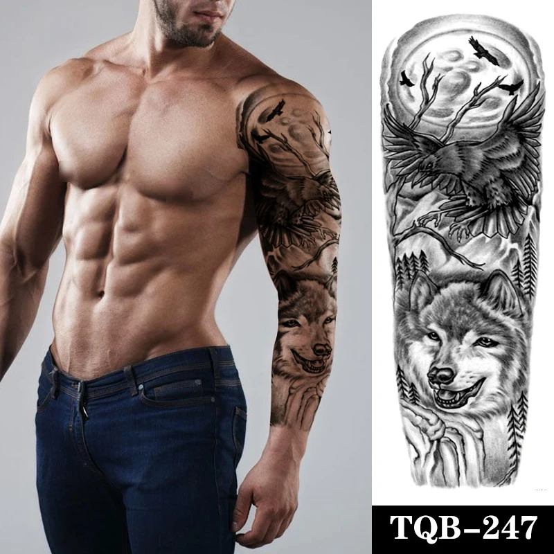 

Waterproof Temporary Tattoo Sticker Forest Wolf Eagle Full Arm Large Size Sleeve Tatoo Fake Tatto Flash Tattoos for Men Women