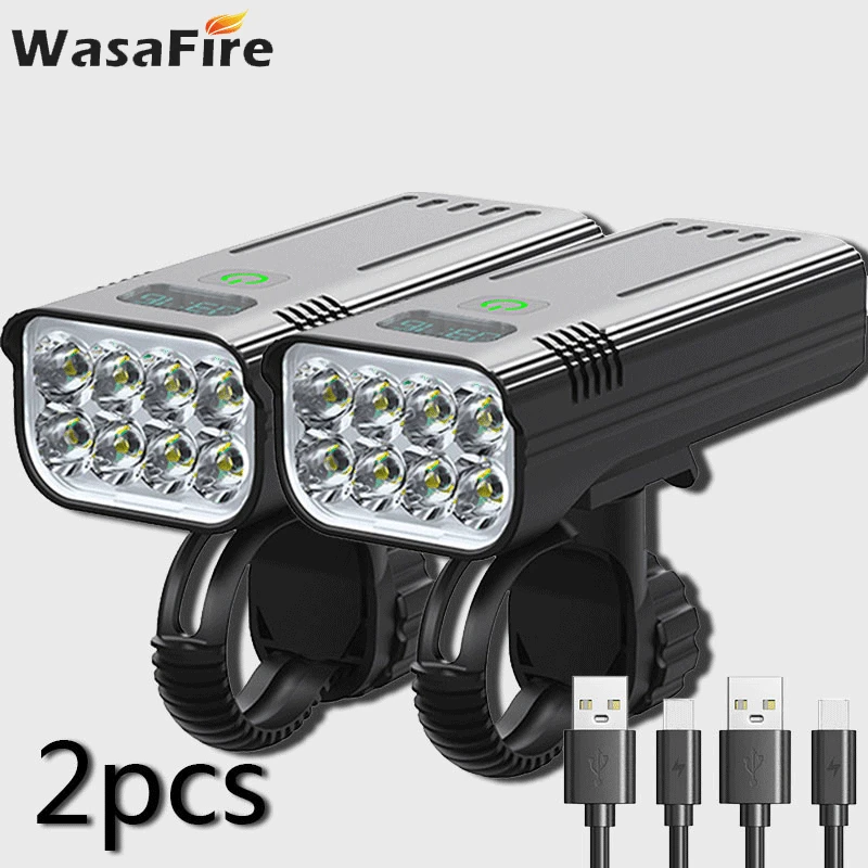 

8 LED Front Bike Light USB Rechargeable 5200mAh Battery Digital Power Display Bicycle Light 5 Modes MTB Cycling Lamp Accessories