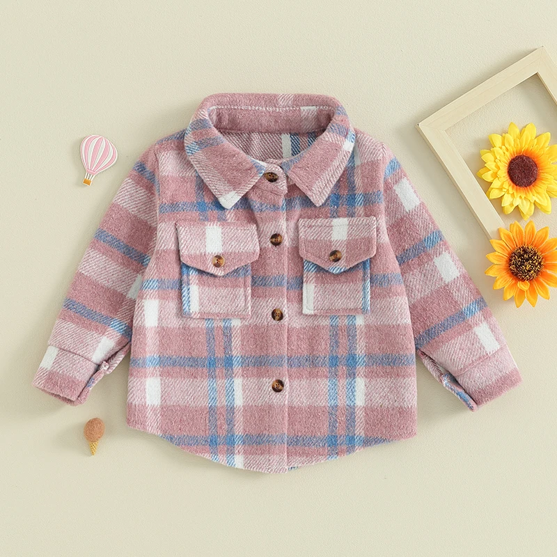 

BeQeuewll Toddler Boys Girls Jackets Long Sleeve Plaid Print Flannel Shirts Coats Button Down Baby Shackets For 1-4 Years