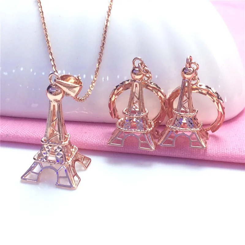 Женское ожерелье с подвеской-башней позолоченное розовое золото 14 к 585 пробы -