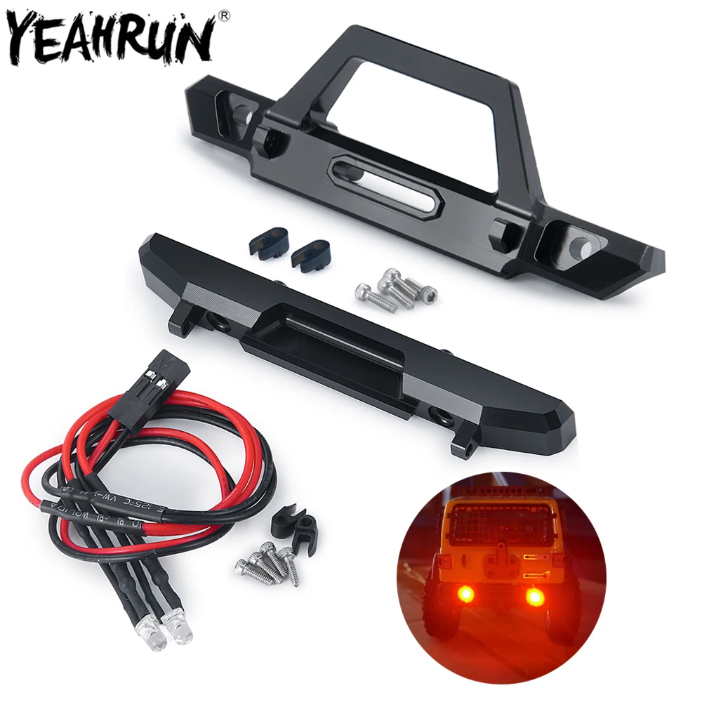 

YEAHRUN Black Metal Front Rear Bumper Mount with LED Light Kit For 1/24 Axial SCX24 AXI00002 RC Crawler Car Upgrade Parts