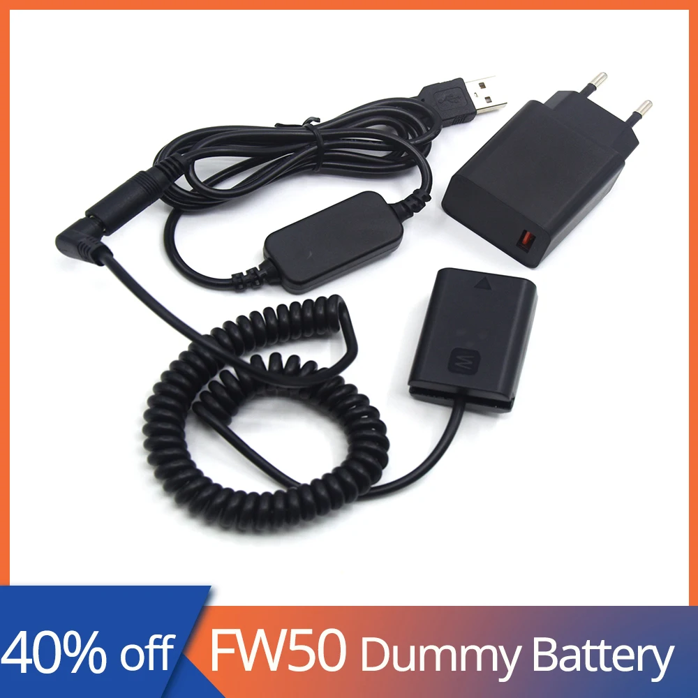 

NP-FW50 AC-PW20 Dummy Battery+QC3.0 Charger+DC Usb Cable For Sony ZV-E10 A6000 A7II A7R A7RII ILCE-QX1 Cybershot DSC-RX10 A7