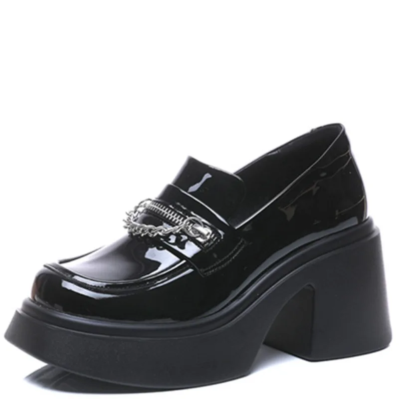 Женские кожаные туфли на толстой подошве в британском стиле увеличивающие рост