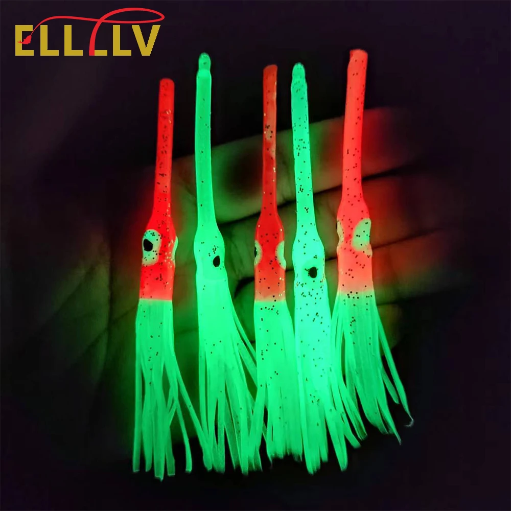 

Elllv 10/20pcs 8.5cm/1g Long Mouth Soft Squid Skirts Luminous Octopus Lure for Sabiki Rigs Saltwater Kabura Fishing Jig Skirts