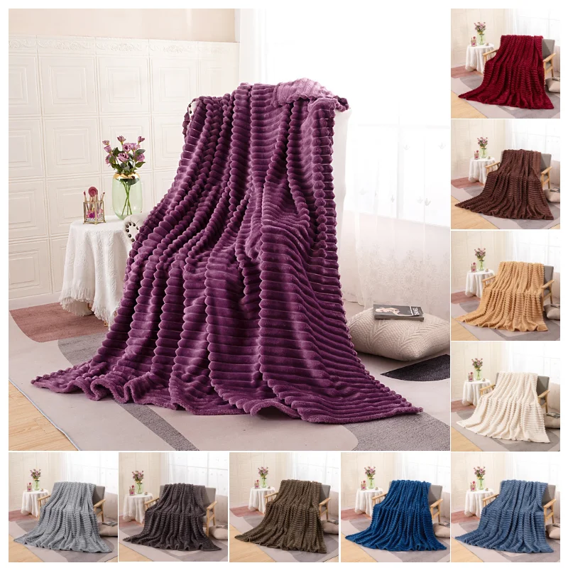 

Fluffy Blankets for Beds Sofa Solid Color Soft Warm 350G Broad Stripe Blanket Flannel Blanket On the Bed Thickness Throw Blanket