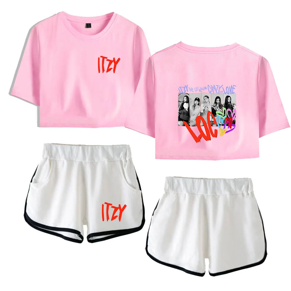 

2022 New ITZY CRAZY In Love 2D Album Digital Print Women Music fans Sexy Short-sleeved Shorts Two-Piece Shorts Kpop Suit
