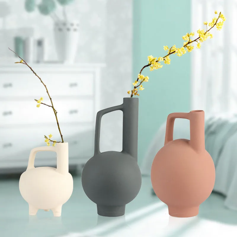 

Керамическая ваза Моранди форма чайника креативное Европейское украшение для дома керамическая ваза с цементной текстурой керамическое р...