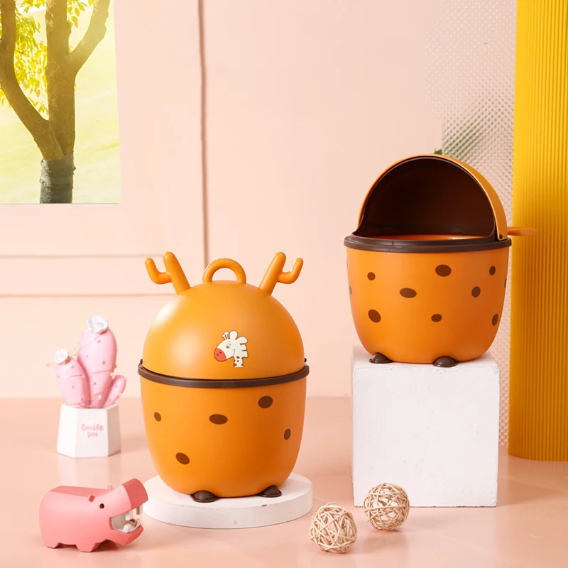 

Cute Cartoon Desktop Dustbin for Desktop Cleaning High Capacity Plastic Garbage Manager for Office Supplies Kawaii Desk Dustbin