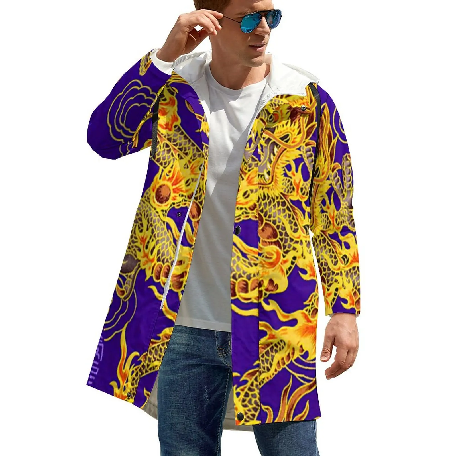 

Chinese Dragon Trench Coats Dragons Art Print Street Wear Casual Autumn Jackets Men Outdoor Design Oversized Loose Clothing