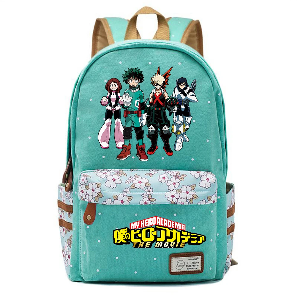 

My Hero Academia Zip Backpack Unisex Student Cartoon Schoolbag Teenger Canvas Packsack Travel Laptop Bag Casual Green Knapsack