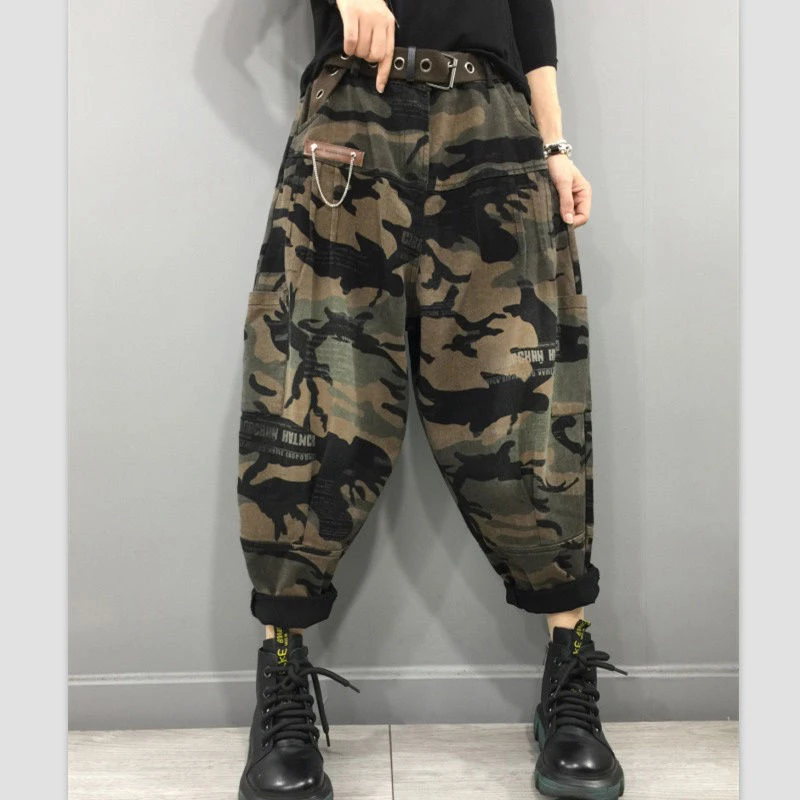 

New Arrival 2022 Spring Autumn Women High Waist Ankle-length Loose Vintage Jeans camouflage Cotton Denim Harem Pants