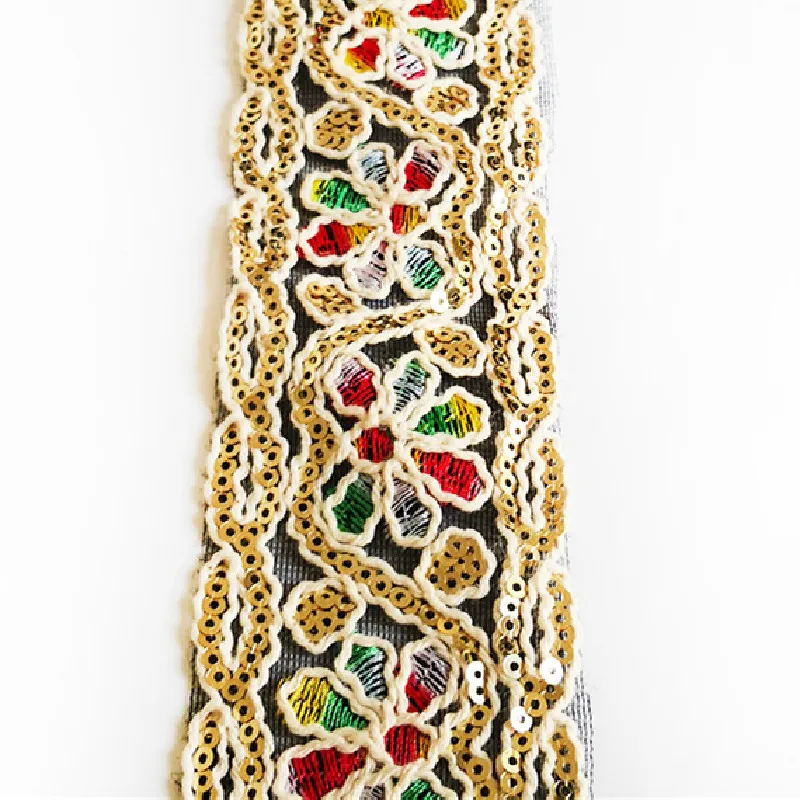 

5 Cm Wide Ethnic Color Edge Lace Sequin Webbing Handmade Diy Stage Costume Accessories Skirt Decoration