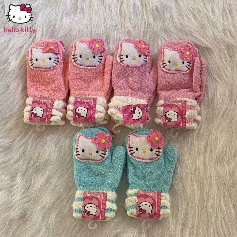

Плюшевые перчатки с героями аниме Hello Kitty, милые теплые шерстяные вязаные милые перчатки принцессы с героями мультфильмов