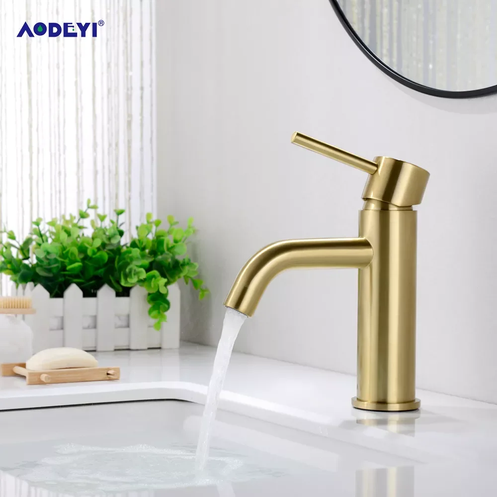 

Modern bathroom faucets Hot Cold Water mixer tap Sink faucet for basin black washbasin faucet single lever taps Brush gold Brass