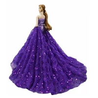 16 bjd doll clothes for barbie dress purple sequin wedding party gown costume princess outfits vestido 30cm dollhouse accessory