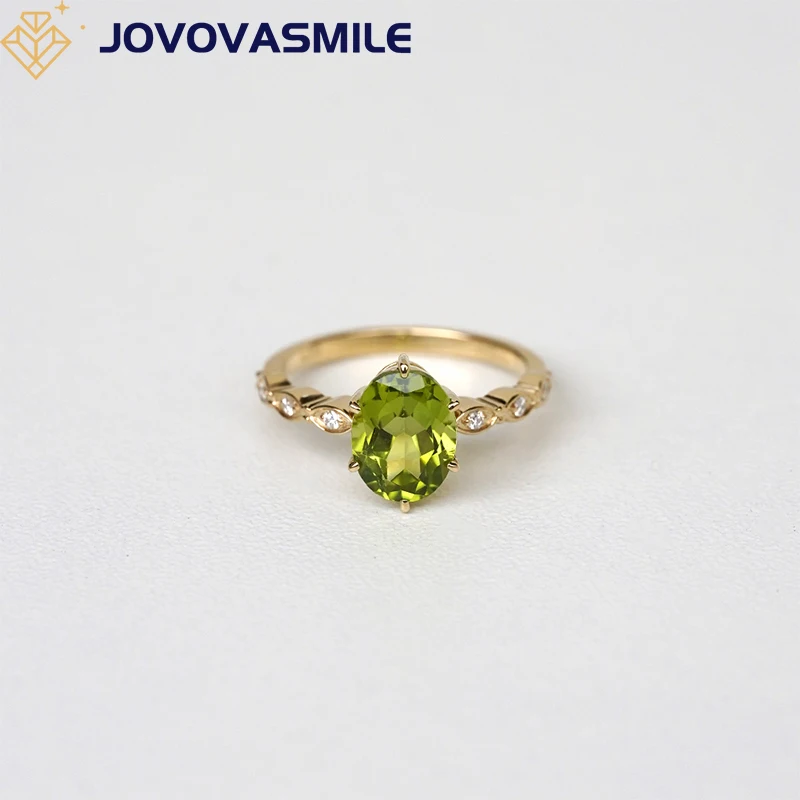 

JOVOVASMILE Natural Peridot 8x10mm Oval Cut Real Pure 9k 18k 14k Solid Gold Diamond Band Luxury Designer Rings For Women Jewelry