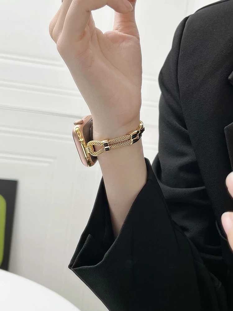 Luxury Bracelet For Apple Watch 38 40 44mm 42mm 41mm 45 Women Girl Slim Metal Diamond Strap For Apple Watch Series 7 6 5 4 3 SE