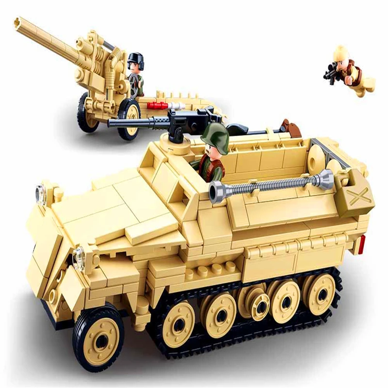 

Sluban 0695 460pcs Military WW2 Half-track Vehicle Cannon Army Weapon War Truck Soldier Model Building Block Toys For Children