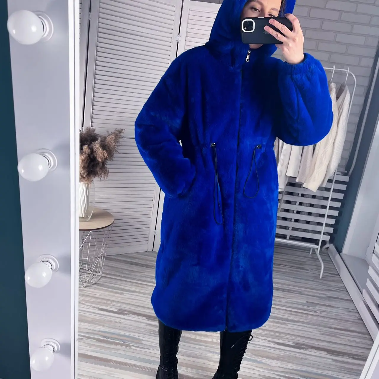 Mingmingxi Store Winter Long Oversized Warm Thick Blue Fluffy Faux Fur Coat Women Hooded 2022 Loose Casual Korean Style Fashion