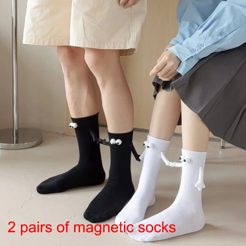 

2 Pairs Cute Eyes Magnetic Socks Suction Couple Socks Cartoon Hand In Hand Socks With Magnet Women Men Girl Socks Halloween Gift