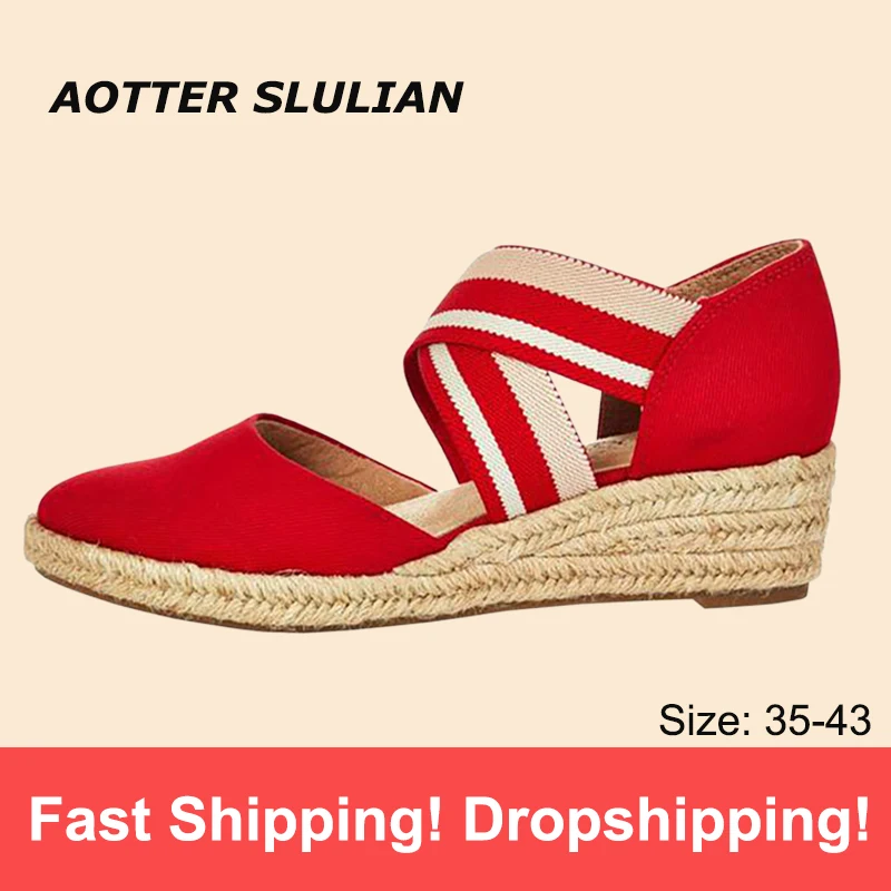 

Women Shoes Slip On Wedge Sandals Casual Cover Heel Walking Espadrilles Mujer Retro Footwear Size 35-43 Roman Platform Sandalias