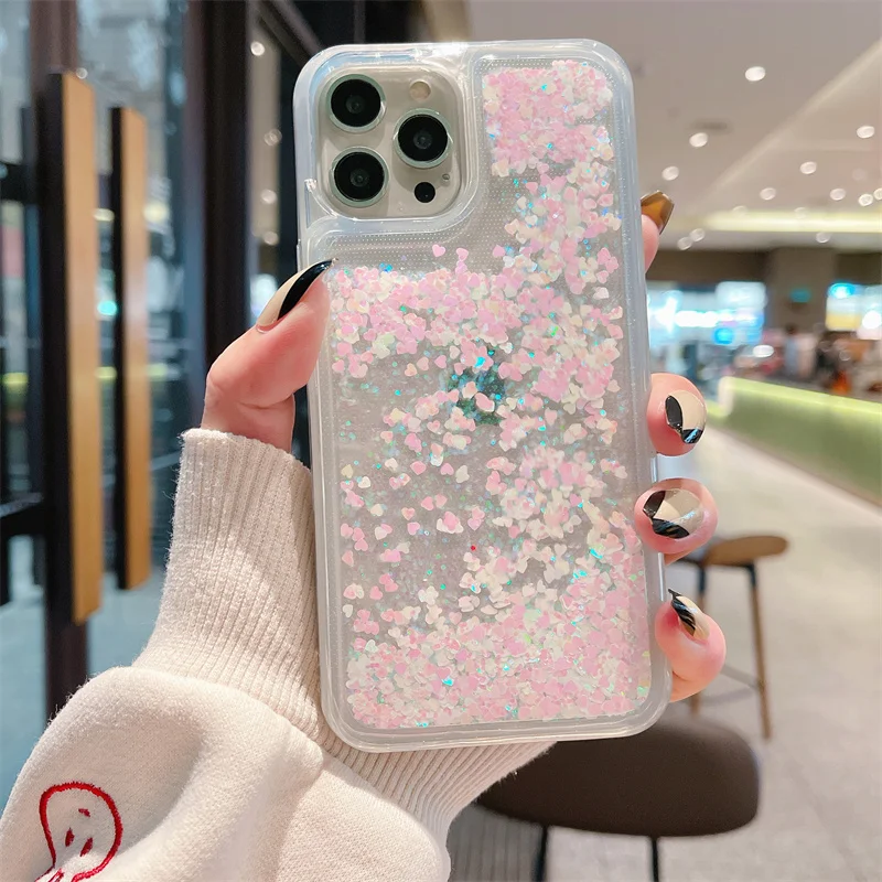 

Glitter quicksand cases for iphone 11 case fashion love heart color liquid phone cover iPhone 12 13 pro max xr x xs women coque