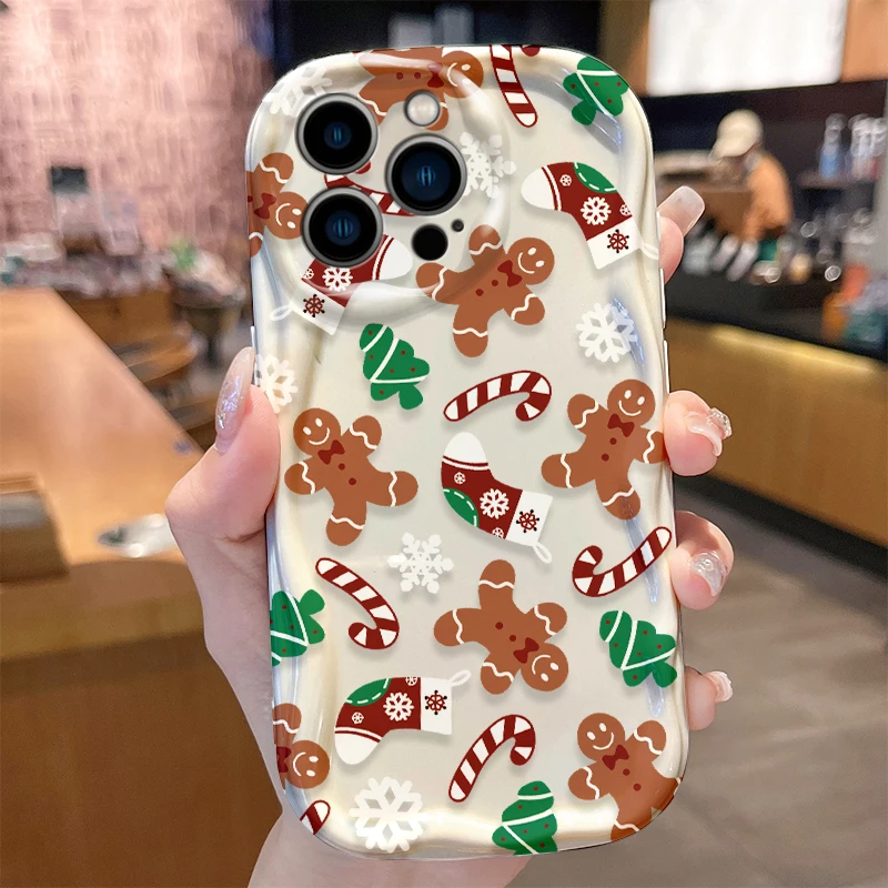 Christmas Pattern 3D Wave Case For iPhone 16 15 14 13 12 11 Pro Max Mini X XR XSMAX 8 7 6S Plus Soft Silicone Cover