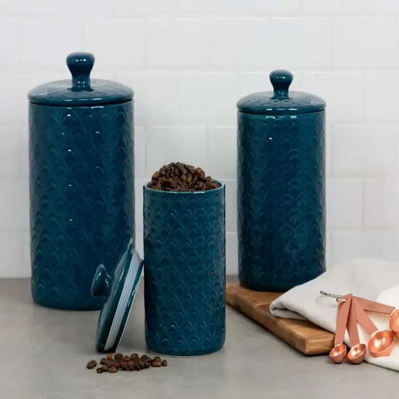 

2023 3-Piece Ceramic Food Storage Canister Set, Navy Blue, 24-Ounce, 38-Ounce, 72-Ounce