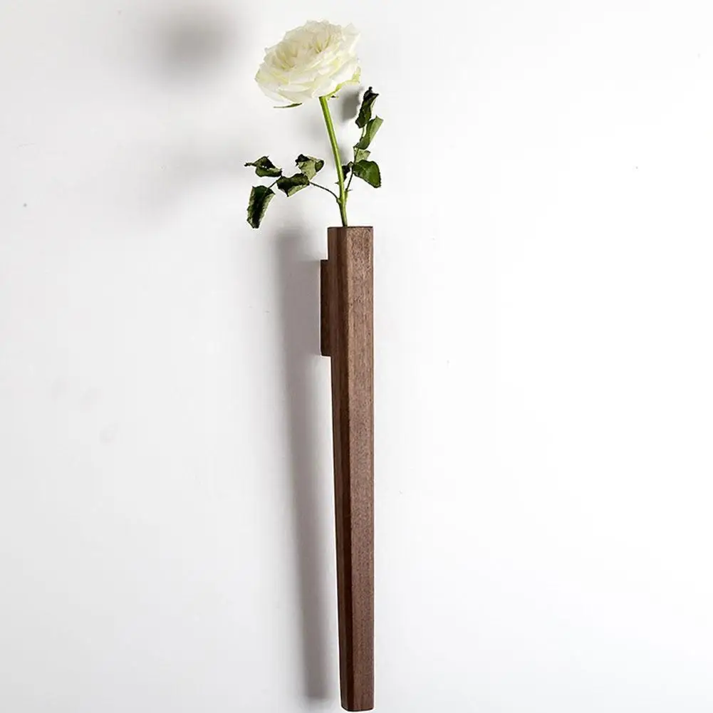 

2 Colors Nordic Handmade Solid Wood Wall Vase Hydroponic Entrance Vase Bar Wall Home Decoration Restaurant Flower C2L1