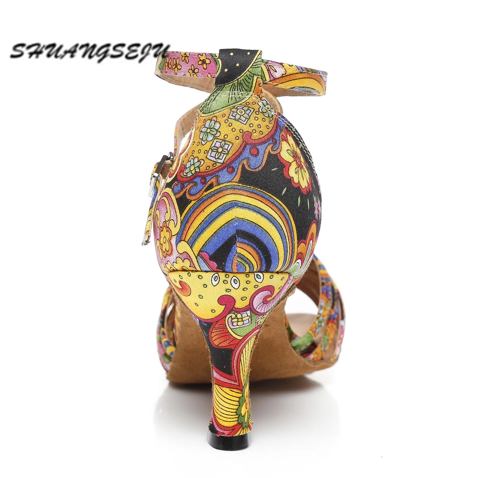 Туфли SHUANGSEJU женские для латиноамериканских танцев с красочным принтом 8 5 см