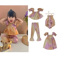 girls dress ins hot style 2022 springsummer beo series linen tie dye cute suits blouse tops trousers suits baby bodysuits