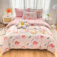 pink home textile rabbit peach fashion classic duvet cover bed sheet pillow case single double queen king for home bedding set