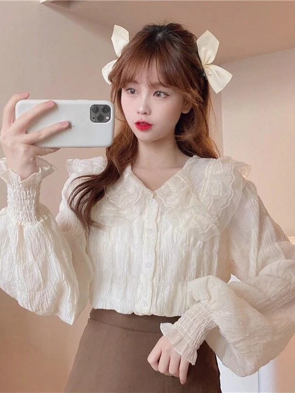Волшебные милые кружевные рубашки с кукольным воротником женский дизайн Sense